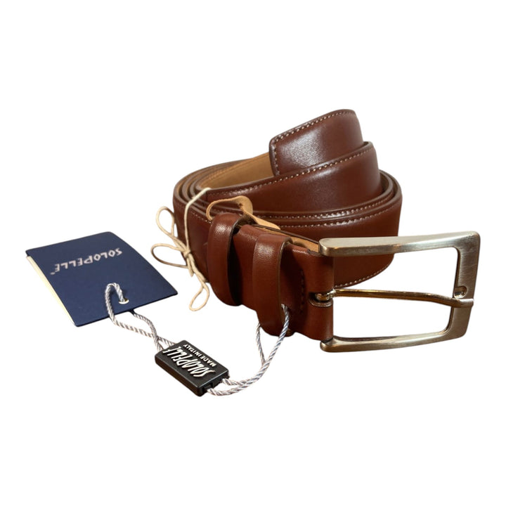 GENUINE BROWN STITCHED COWHIDE LEATHER BELT