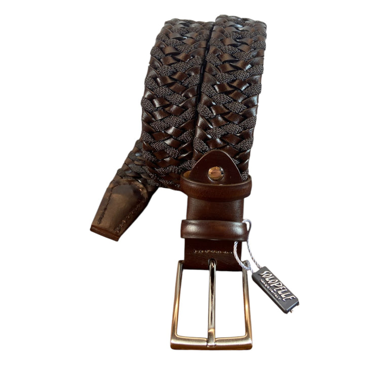 CINTURA INTRECCIATA VERA PELLE&CANVAS MARRONE