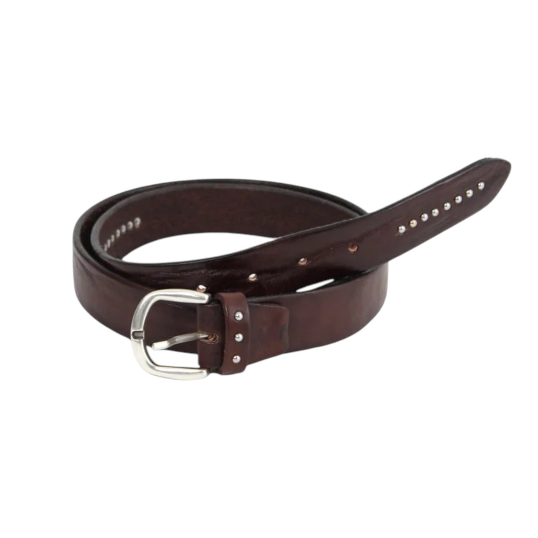 BROWN STUDDED GENUINE LEATHER BELT