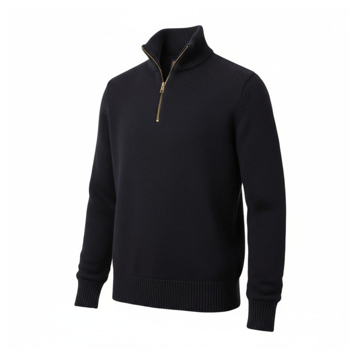 BLUE MERINO WOOL 5-GAUGE ZIP-UP SWEATER