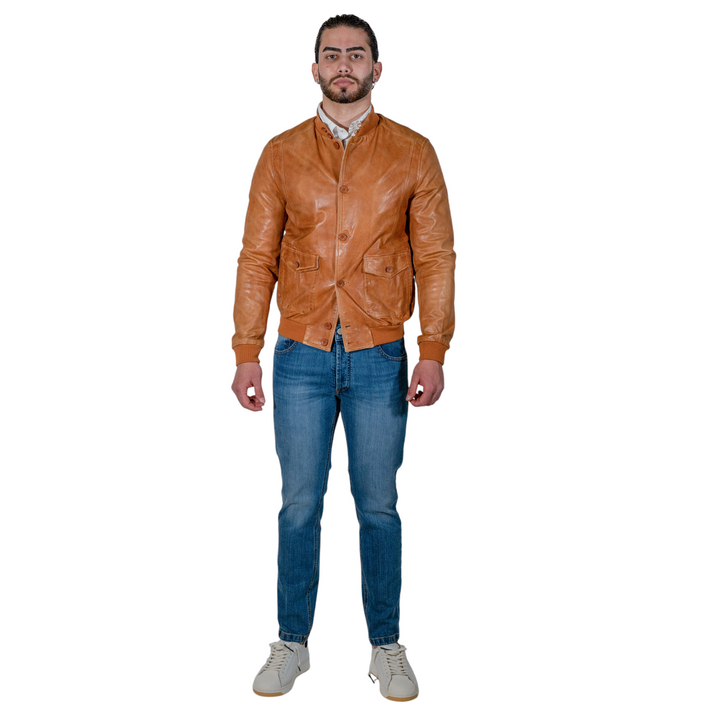 COGNAC LEATHER BUTTONED JACKET