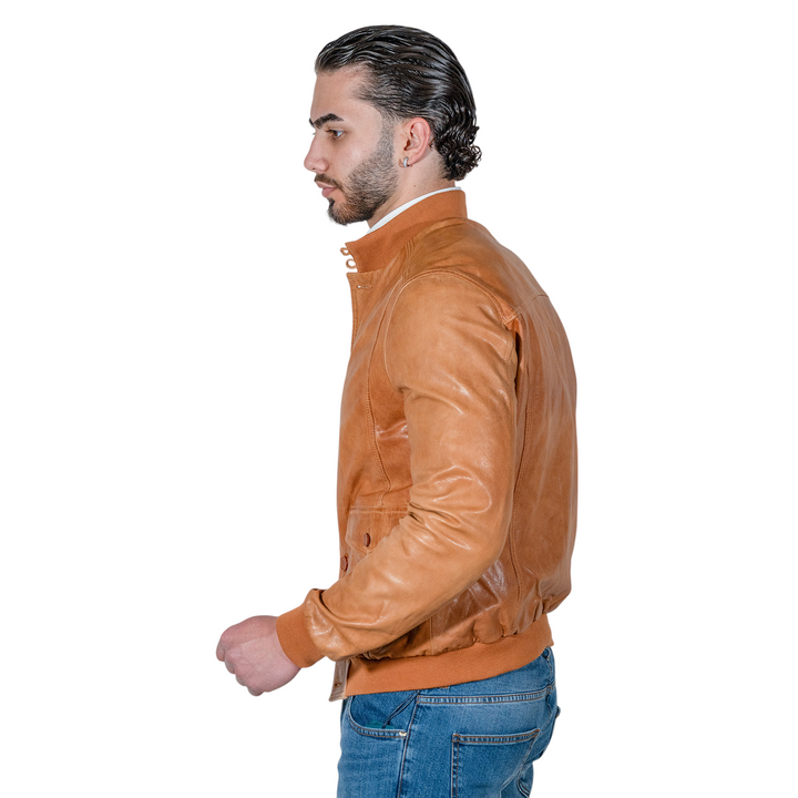 COGNAC LEATHER BUTTONED JACKET