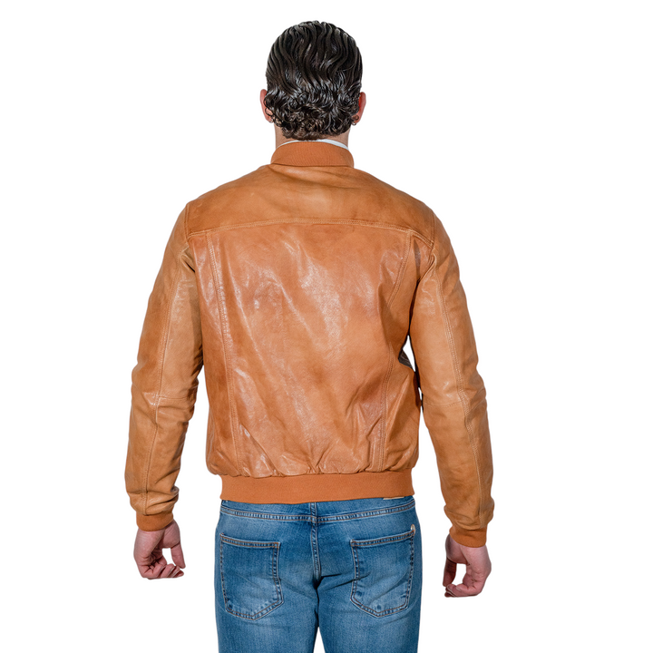 COGNAC LEATHER BUTTONED JACKET