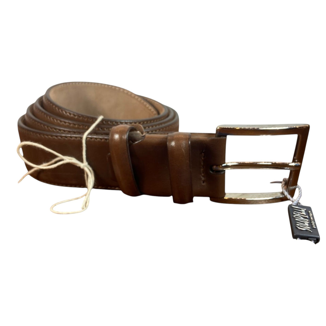 GENUINE BROWN STITCHED LEATHER BELT