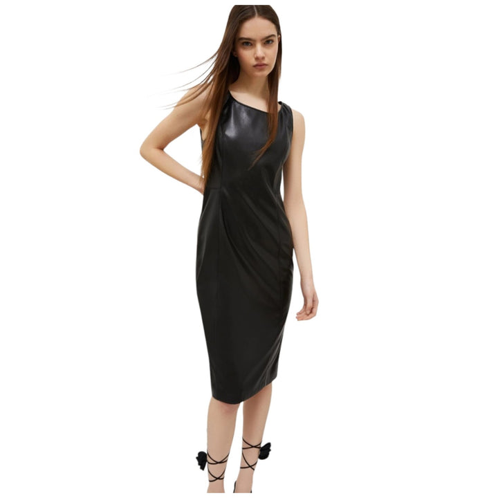 Coated Jersey Sheath Dress - Black