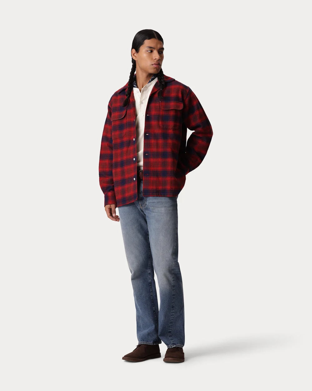 BAKER CHECKED COTTON BOWLING SHIRT RED