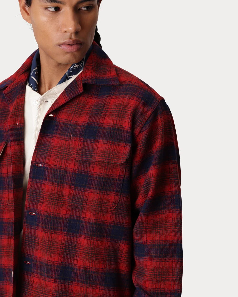 BAKER CHECKED COTTON BOWLING SHIRT RED