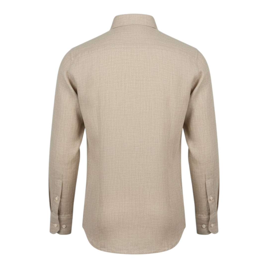 Camicia Manica Lunga Custom Fit 100%Lino Nocciola Washed