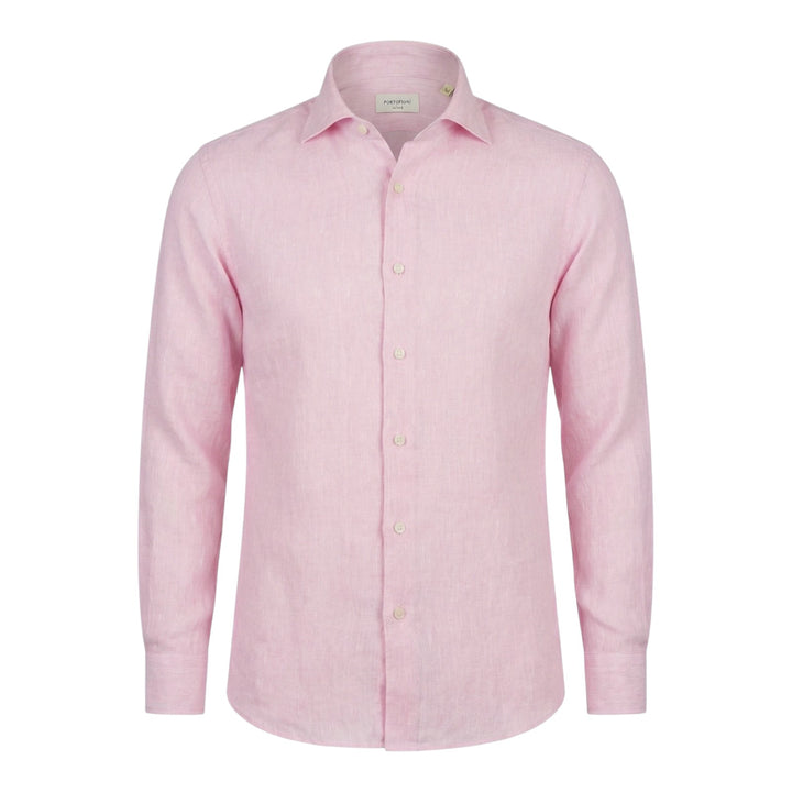 Camicia Manica Lunga Custom Fit 100%Lino Rosa Washed