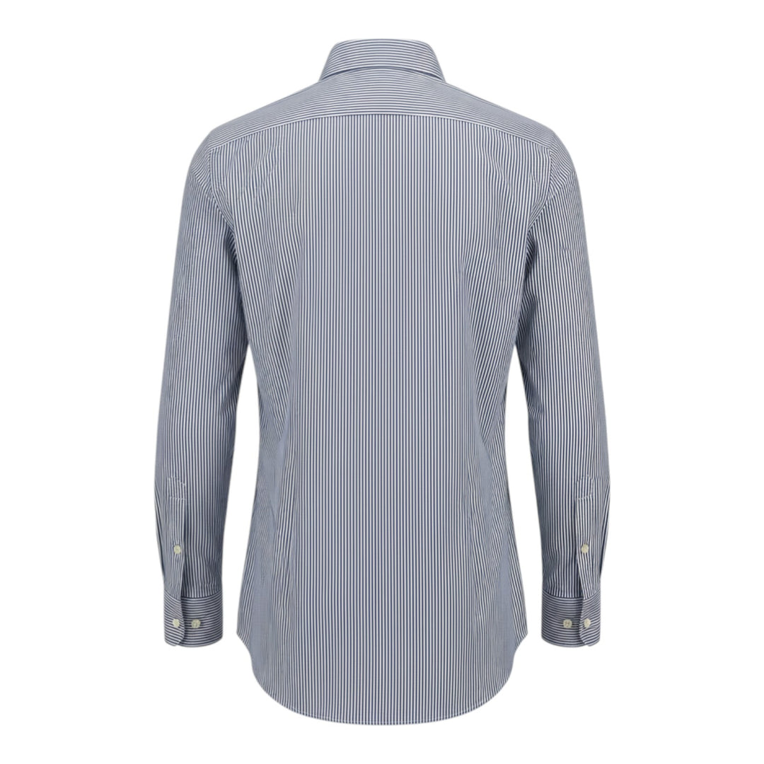 Custom Fit Long Sleeve Shirt in Blue and White Striped Cotton