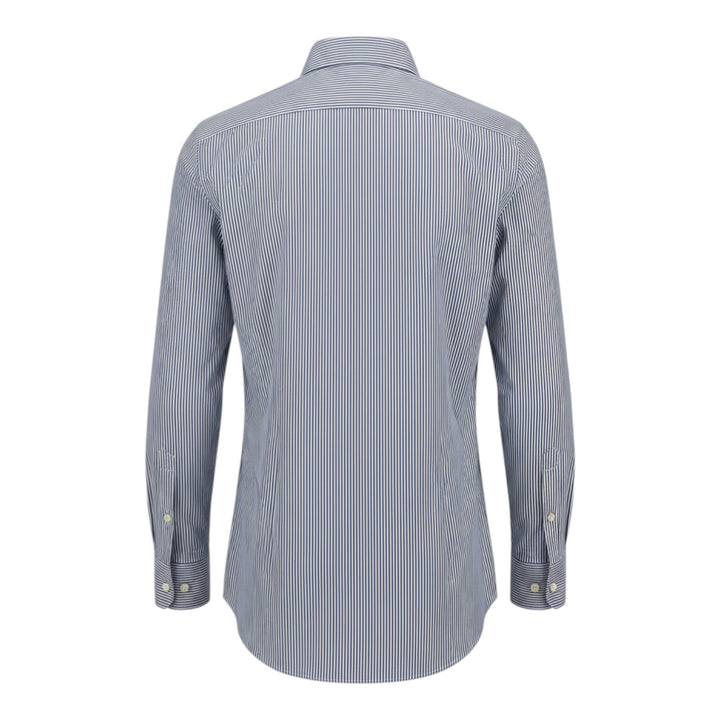 Custom Fit Long Sleeve Shirt in Blue and White Striped Cotton