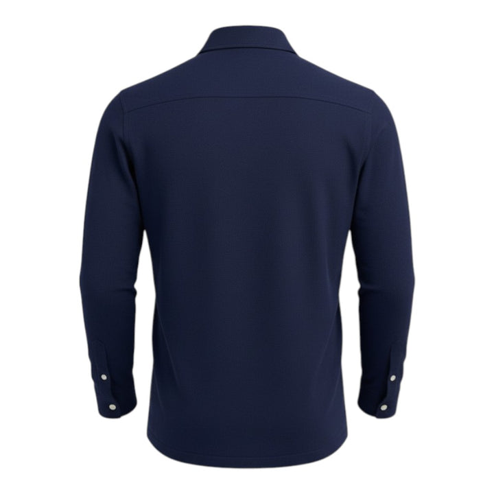 Custom Fit Long Sleeve Oxford Polo Shirt in Blue Cotton