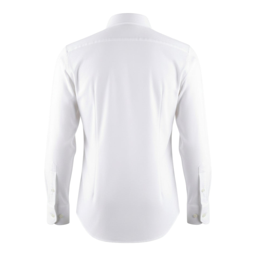 Custom Fit Long Sleeve Oxford Polo Shirt White Cotton