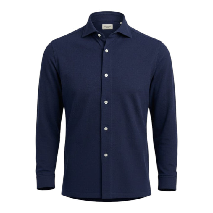 Custom Fit Long Sleeve Oxford Polo Shirt in Blue Cotton