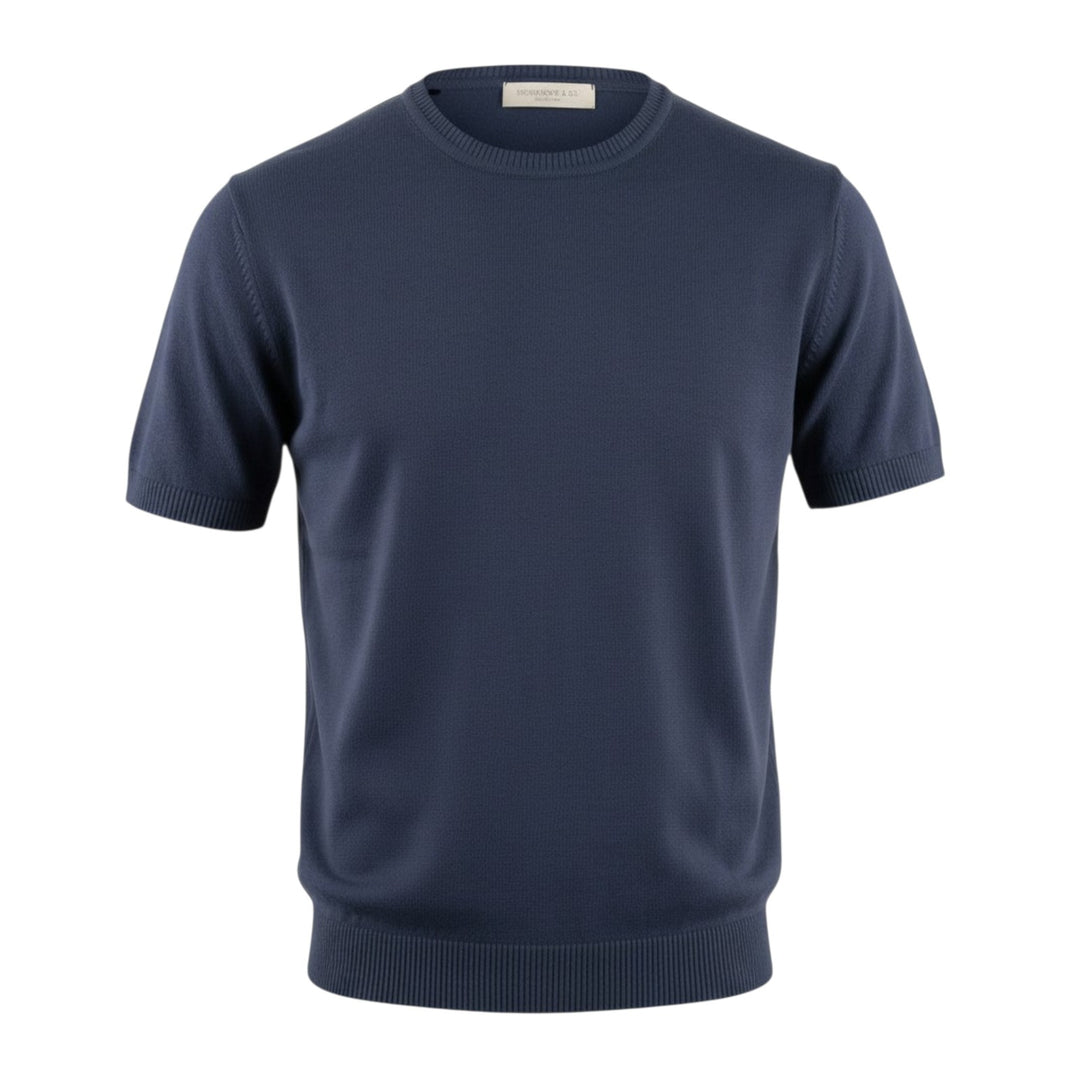 Crew Neck Short Sleeve Combed Cotton Blue