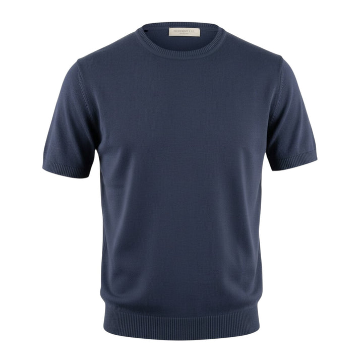 Crew Neck Short Sleeve Combed Cotton Blue