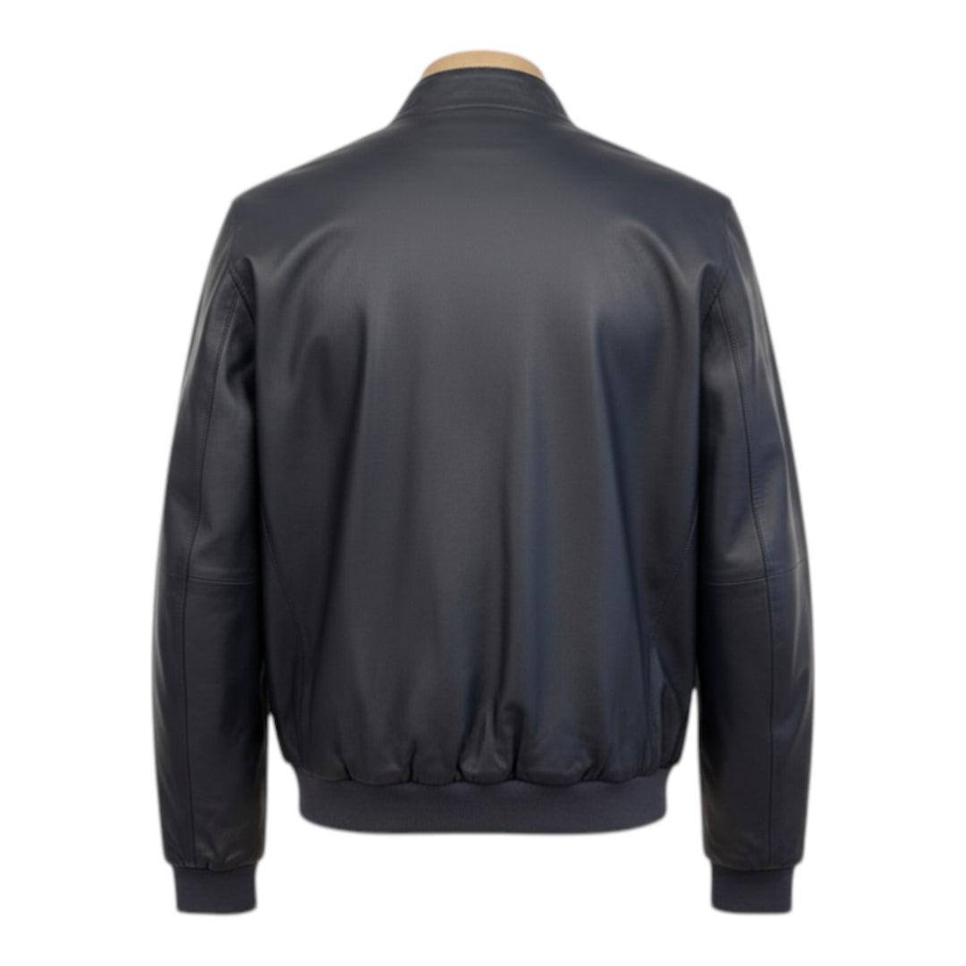 Giubotto Vera Pelle Reversibile Nylon Blue Navy-Militare