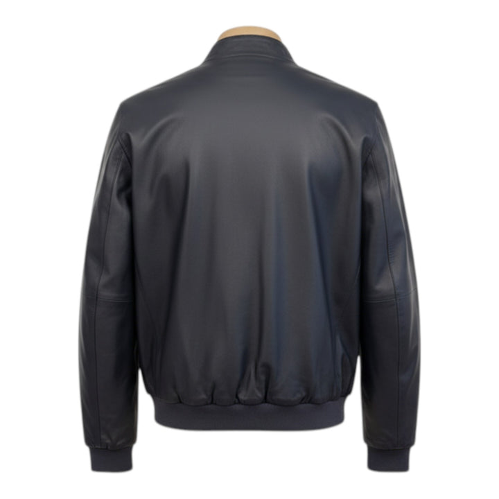 Giubotto Vera Pelle Reversibile Nylon Blue Navy-Militare