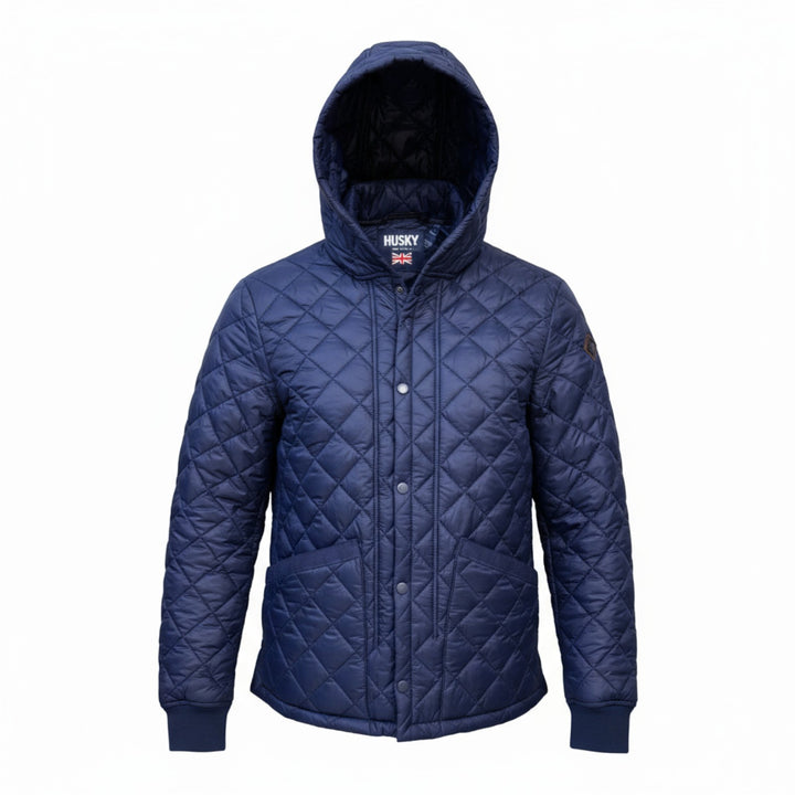 QUILTED JACKET WITH BLUE HOOD