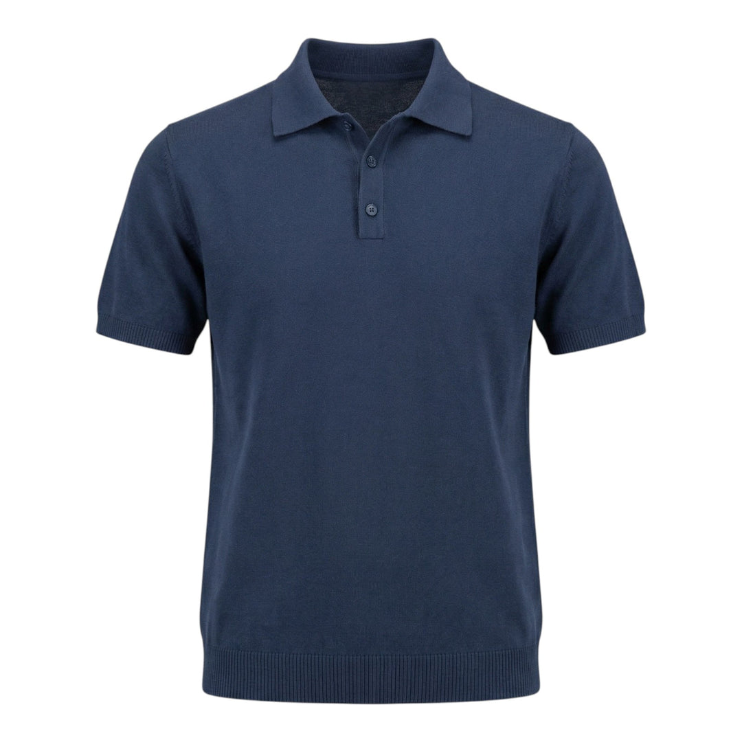 Short-Sleeved Combed Cotton Polo Shirt in Blue Rope