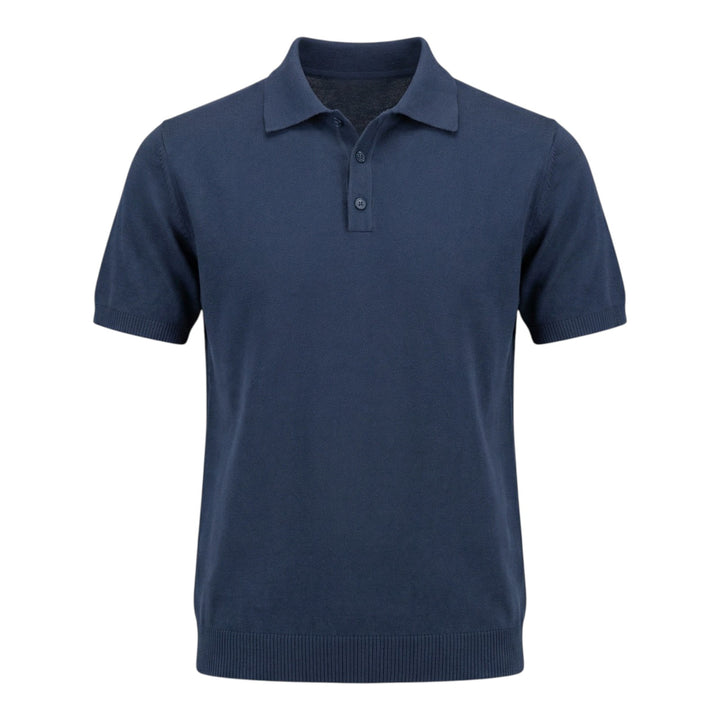 Short-Sleeved Combed Cotton Polo Shirt in Blue Rope