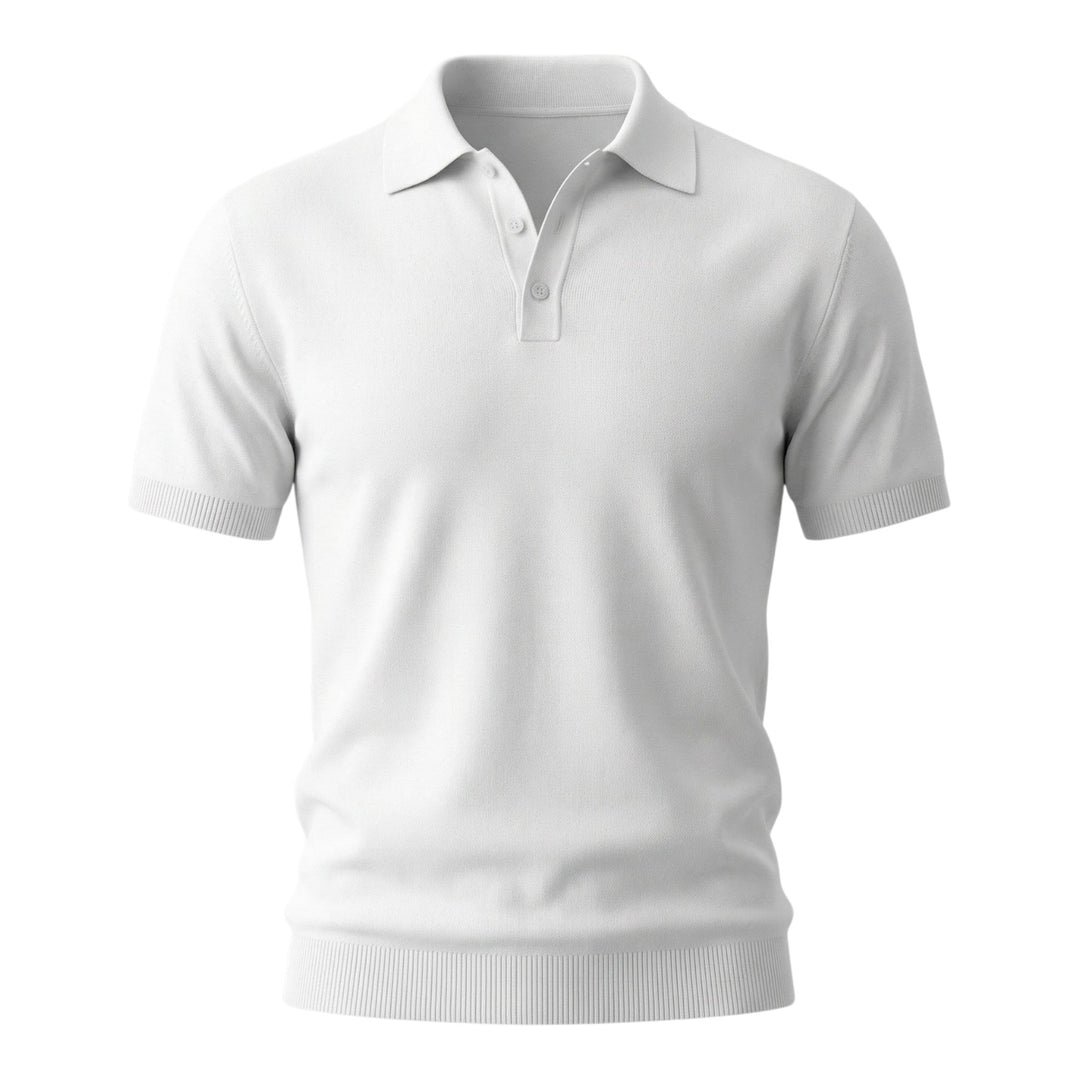 Short Sleeve Combed Cotton Polo Shirt in Optical White Rope