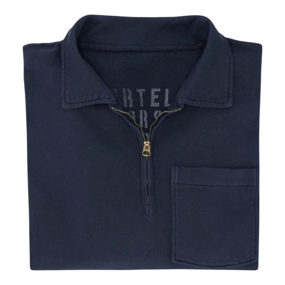 Yale Felpa in Jersey Garzato con Colletto e Zip Navy