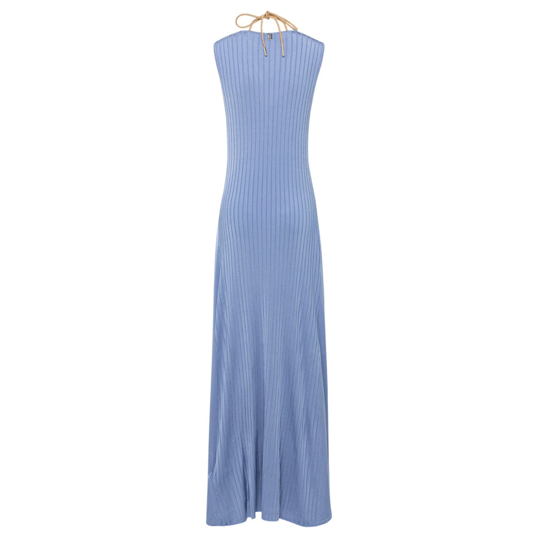BLUE VISCOSE V-NECK DRESS