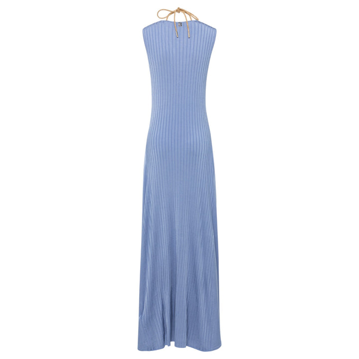 BLUE VISCOSE V-NECK DRESS