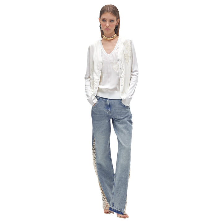 TWIN-SET WHITE RICA FABRIC SWEATER