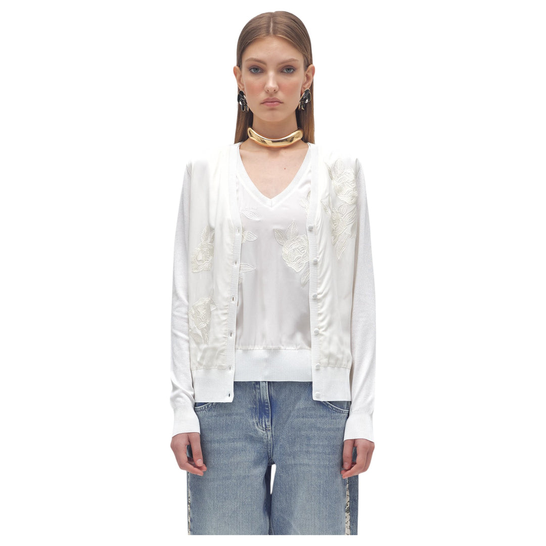 TWIN-SET WHITE RICA FABRIC SWEATER