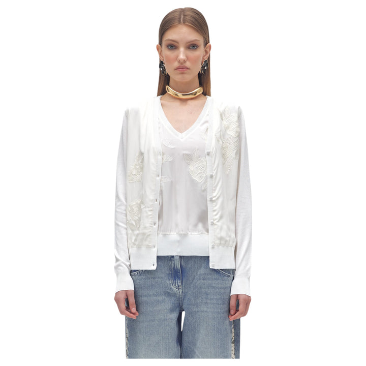 TWIN-SET WHITE RICA FABRIC SWEATER