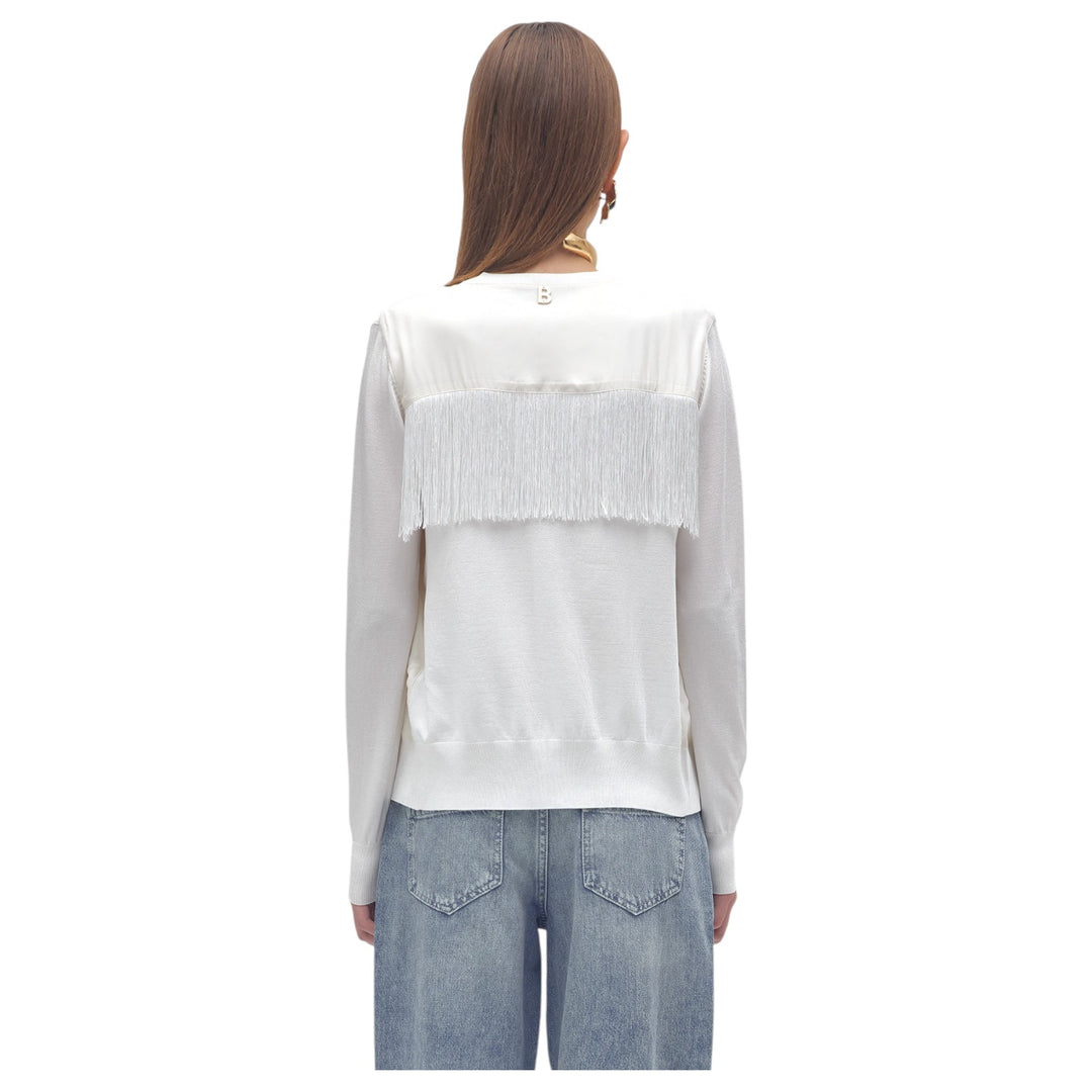 TWIN-SET WHITE RICA FABRIC SWEATER