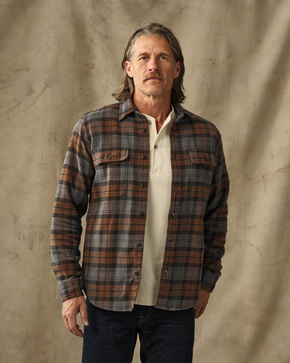 Filson Vintage Flannel Work Shirt Brown/Charcoal Plaid Marrone - foto 1