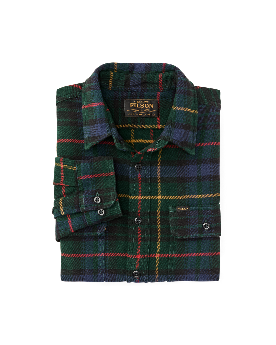 Filson Vintage Flannel Work Shirt Green/Navy Plaid Verde - foto 7