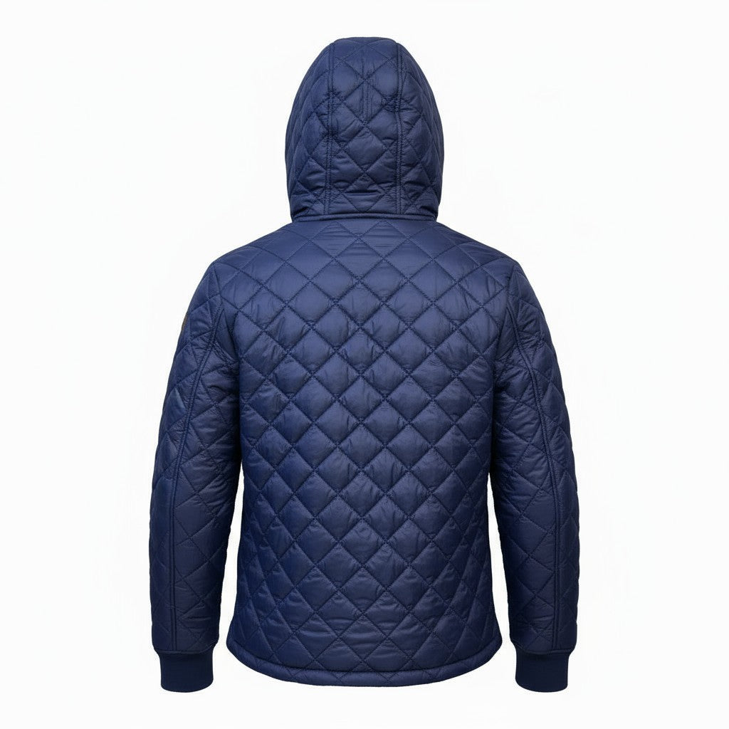 QUILTED JACKET WITH BLUE HOOD
