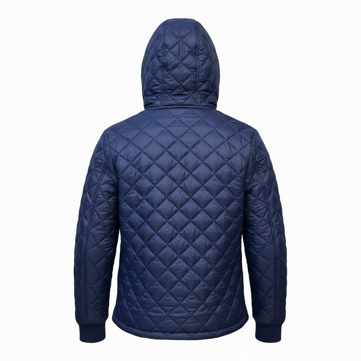 QUILTED JACKET WITH BLUE HOOD