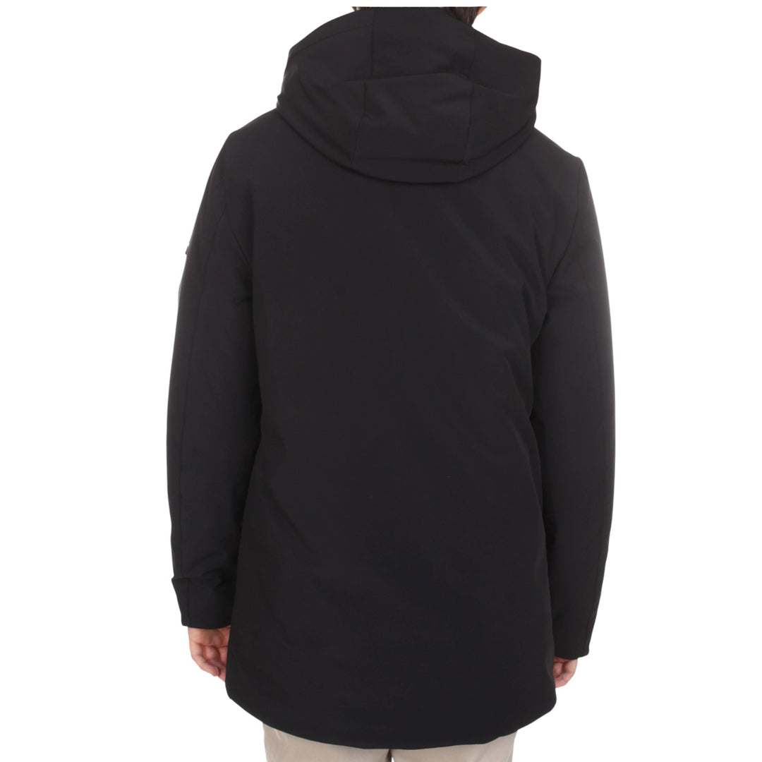 LONG PARKA WITH PADDED HOOD, BLACK