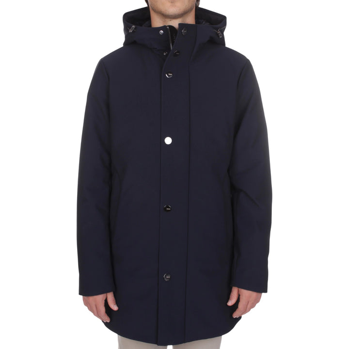 LONG PARKA WITH PADDED HOOD, BLUE