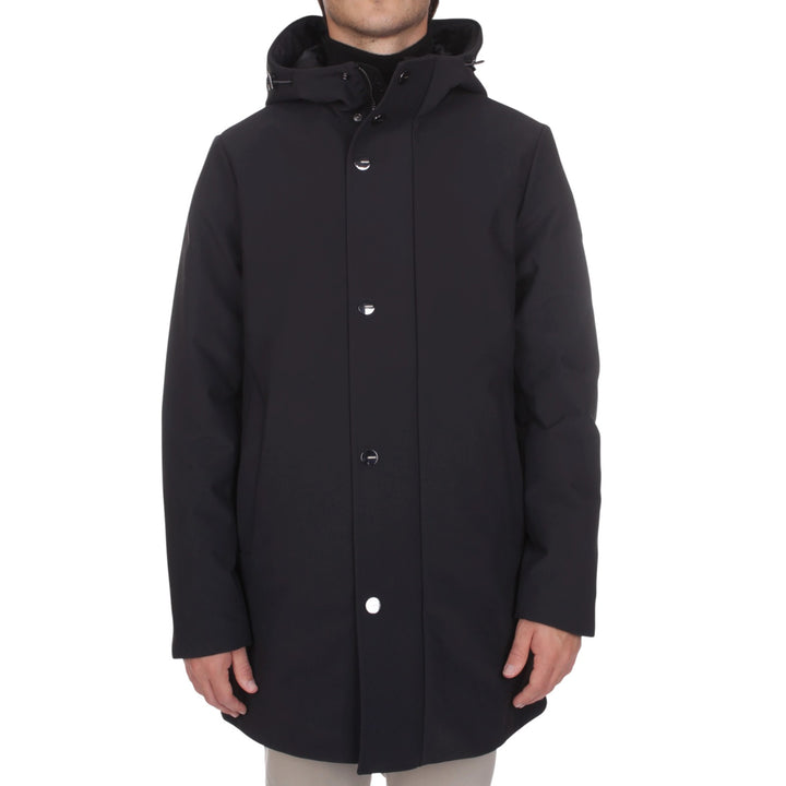 LONG PARKA WITH PADDED HOOD, BLACK