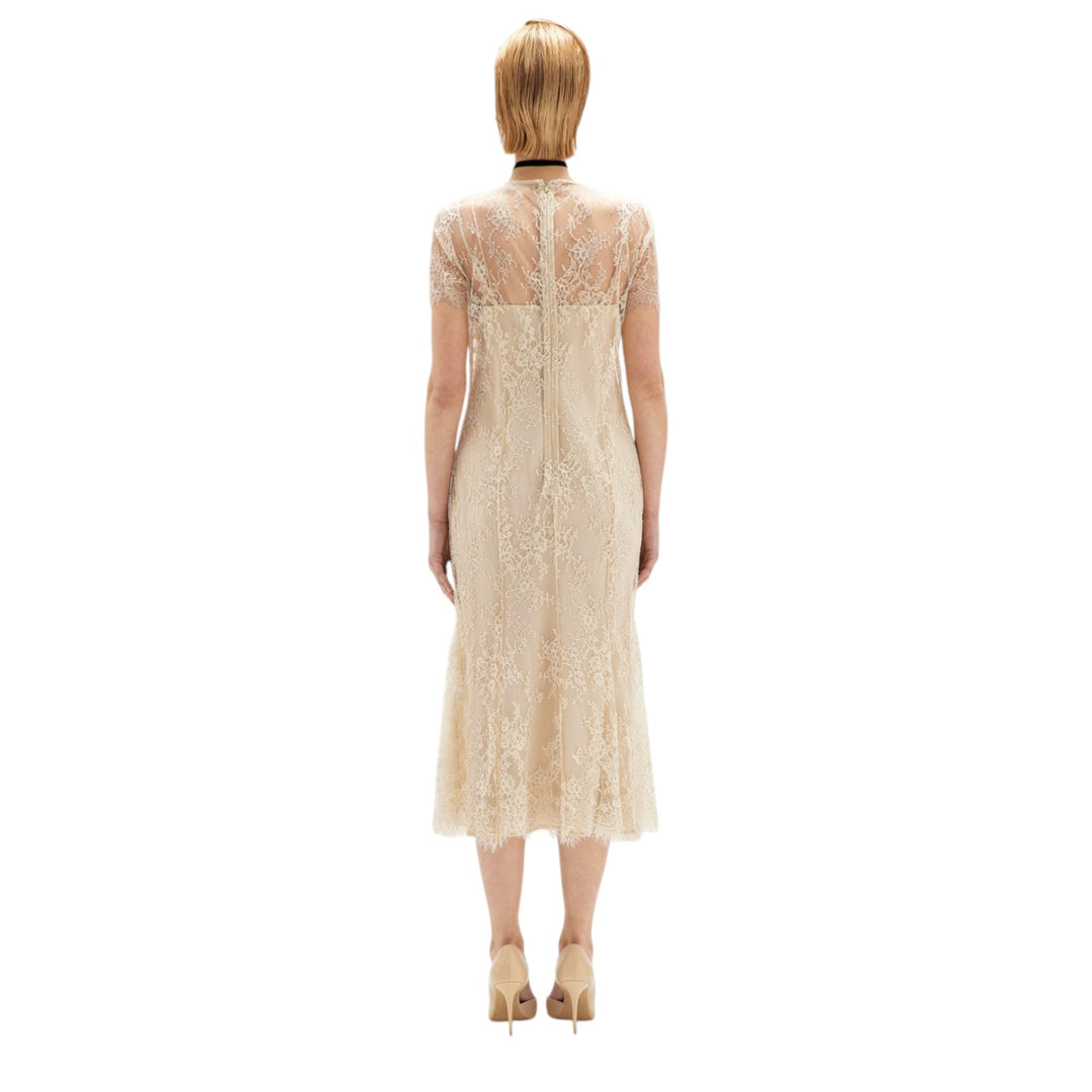 BEIGE PATCH LACE DRESS