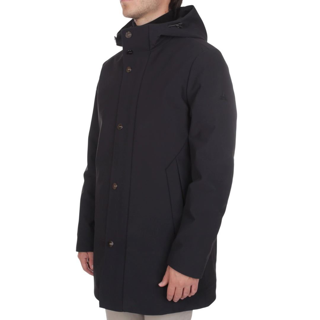 LONG PARKA WITH PADDED HOOD, BLACK