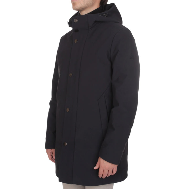 LONG PARKA WITH PADDED HOOD, BLACK
