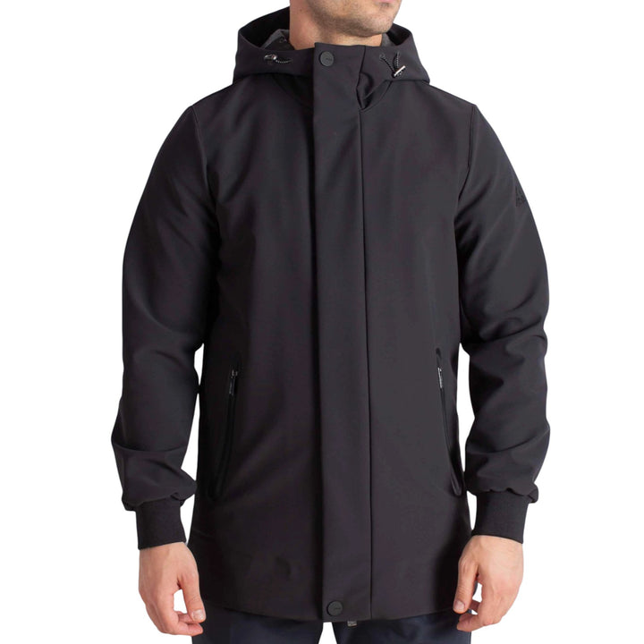 BLACK TECHNICAL FLEECE HOODED PARKA