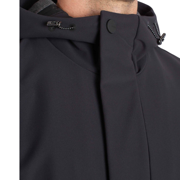 BLACK TECHNICAL FLEECE HOODED PARKA