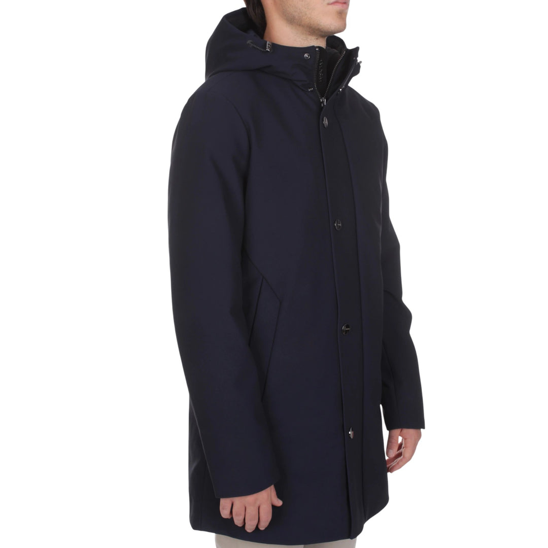LONG PARKA WITH PADDED HOOD, BLUE