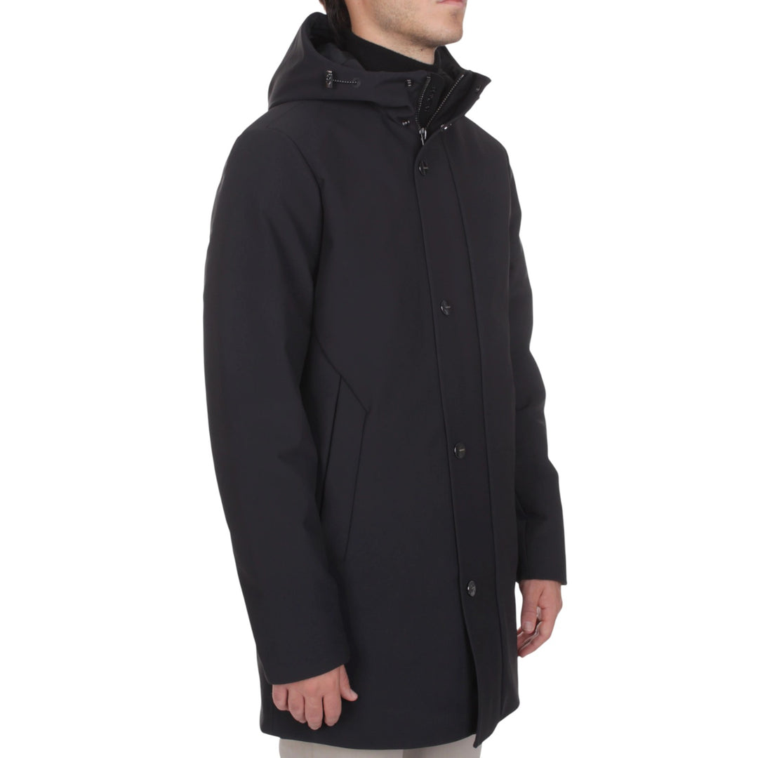 LONG PARKA WITH PADDED HOOD, BLACK
