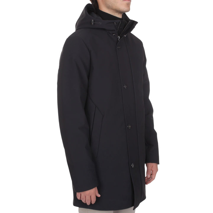 LONG PARKA WITH PADDED HOOD, BLACK
