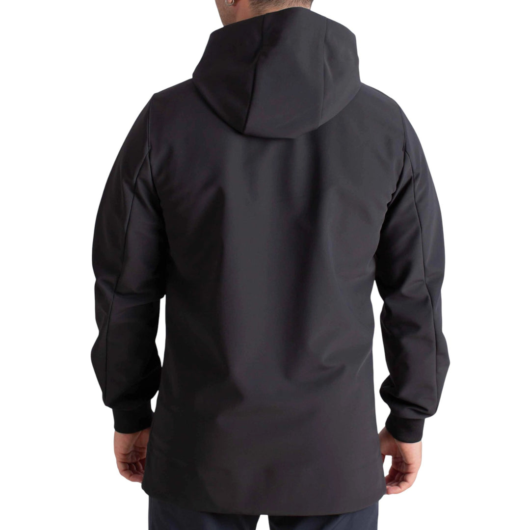 BLACK TECHNICAL FLEECE HOODED PARKA