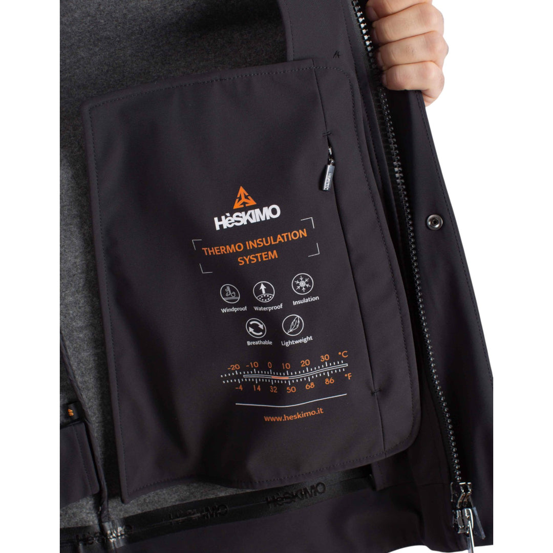 BLACK TECHNICAL FLEECE HOODED PARKA